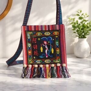 Red Embroiderey Design Fashion Fun Crossbody Pouchette